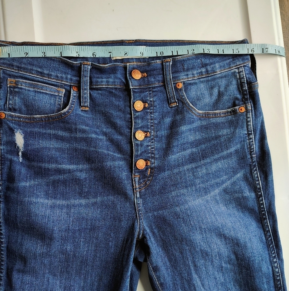 Madewell 10" high-rise exposed buttons fly frayed hem Jeans dark Blue sz 30/28. - Picture 10 of 16